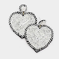 Seed Bead Heart Dangle Earrings