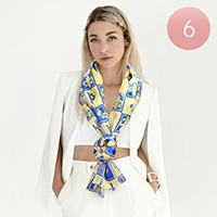 6PCS - Silk Feel  Fleur De Lis Print Scarf