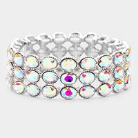 Triple Row Crystal Evening Stretch Bracelet 