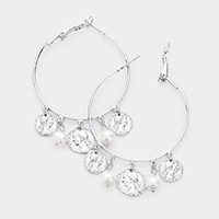 Open Circle Hoop Coin Pearl Dangle Earrings