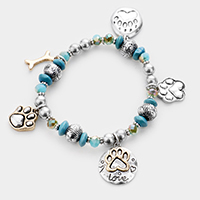 Paw Charm Multi Bead Stretch Bracelet