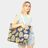 Tropical Leaves Foil Beach Bag