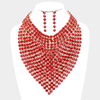 Round Stone Statement Bib Evening Necklace