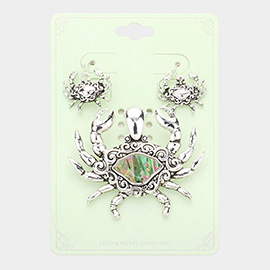 Embossed Metal Abalone Crab Magnetic Pendant Set