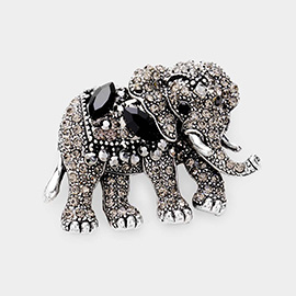 Crystal Floral Rhinestone Elephant Pin Brooch