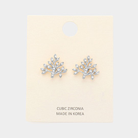 CZ Stone Paved Tree Stud Earrings