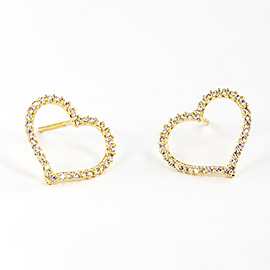 Gold Dipped CZ Stone Paved Open Heart Stud Earrings