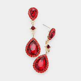 Double Teardrop Stone Accented Dangle Evening Earrings