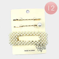 12 Set of 3 - Pearl Snap Clip / Bobby Pins