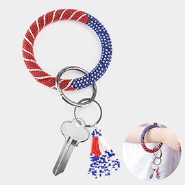 Seed Beaded Patriotic Pattern Tassel Key Chain / Bracelet