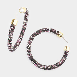 Clear Stone Detail Rhinestone Pave Hoop Earrings