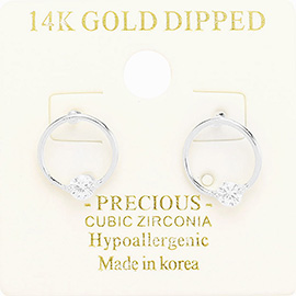 14K Gold Dipped CZ Accented Metal Open Circle Stud Earrings