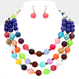 Colorful Stone Beaded Multi Layered Statement Necklace