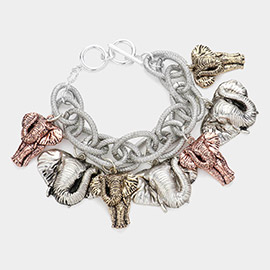 Metal Elephant Charm Toggle Bracelet