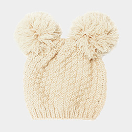 Double Pom Pom Knit Beanie Hat