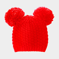 Double Pom Pom Knit Beanie Hat