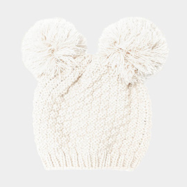 Double Pom Pom Knit Beanie Hat