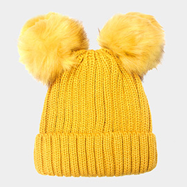 Double Pom Pom Knit Beanie Hat