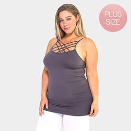 Plus Size Seamless Triple Criss-Cross Front Cami Tank Top