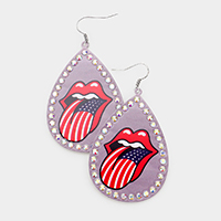 Lip Print Stone Trim Metal Teardrop Earrings