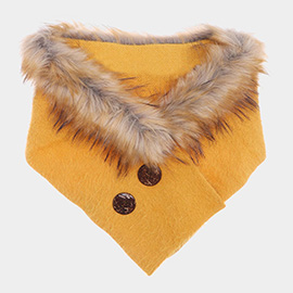 Solid Faux Fur Collar Double Button Detail Scarf