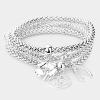 3PCS - Clover Peace Wishbone Charm Stretch Bracelets