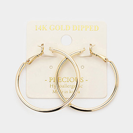 14K Gold Dipped 1.5 Inch Hypoallergenic Hoop Earrings