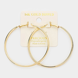 14K Gold Dipped 2.25 Inch Hypoallergenic Hoop Earrings