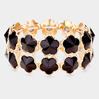 2Rows Flower Stone Cluster Evening Stretch Bracelet