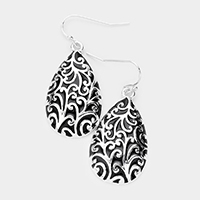 Antique Pattern Metal Teardrop Dangle Earrings