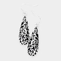 Antique Pattern Metal Teardrop Dangle Earrings