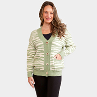 Zebra Pattern In Front Button Closure Pocket Cardigan