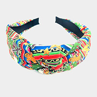 Christmas Theme Print Fabric Burnout Knot Headband