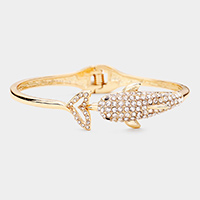 Rhinestone Embellished Dolphin Hinged Bangle Bracelet