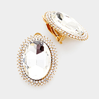 Rhinestone Trim Oval Evening Clip on Earrings