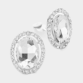 Rhinestone Trim Oval Evening Clip on Earring