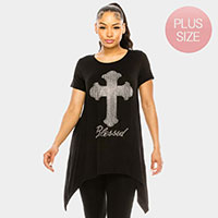 Cross Accented Blessed Message Crystal Embellished Top