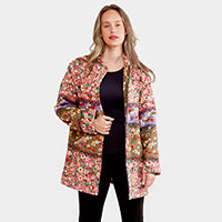 Floral Print Pocket Button Closure Coat