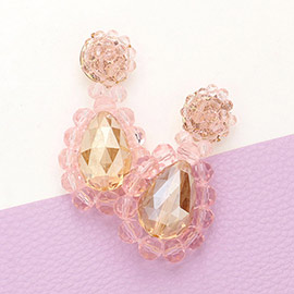 Semi Precious Stone Cluster Teardrop Shaped Earrings