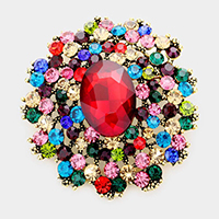 Oval Stone Center Flower Pin Brooch