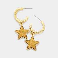 Textured Metal Half Hoop Druzy Star Dangle Earrings