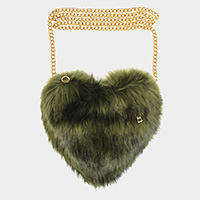 Faux Fur Heart Crossbody Bag