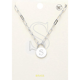 -S- Brass Metal Monogram Lock Pendant Necklace