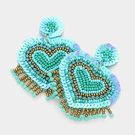 Felt Back Seed Bead Sequin Heart Earrings