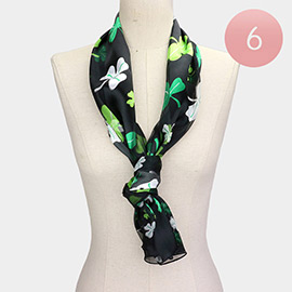 6PCS - Silk Feel Satin Striped Clover Print scarf