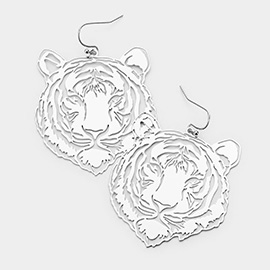 Brass Metal Cut Out Tiger Dangle Earrings