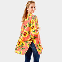 Sunflower Print Cover Up Kimono Poncho