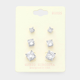 3Pairs - CZ Cubic Zirconia Round Stud Earrings