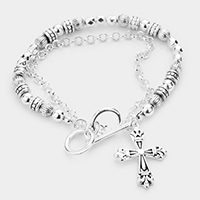 Antique Metal Cross Charm Toggle Bracelet