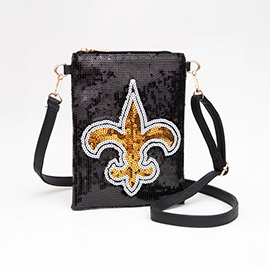 Fleur de Lis Accented Sequin Crossbody Bag